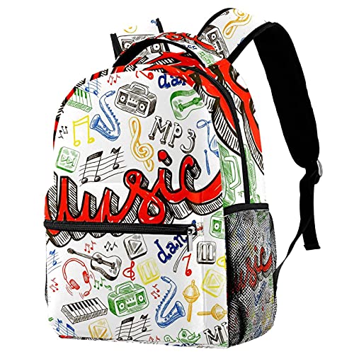 Sac à dos d'école homme femme avec motif dessiné main et grand compartiment PC portable