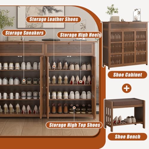 Meuble à chaussures pour entrée ordonnée, banc de rangement en bambou à tablettes ajustables - 5
