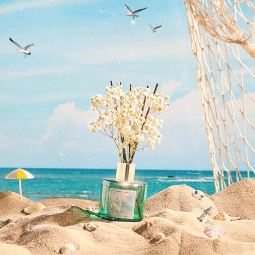 Image of COCORRINA Reed Diffuser - Hawaii Melody 6.7 Fl.oz Reed Diffuser Set with 8 Sticks & Preserved Baby's Breath, Reed Diffuser for Home Bathroom Shelf Decor
