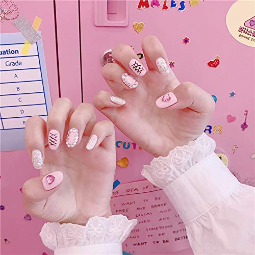 24pcs Lovely Heart Design False Nails, DiscountOne Pink Color Full Cover Medium False Gel Nails Art Tips Sets