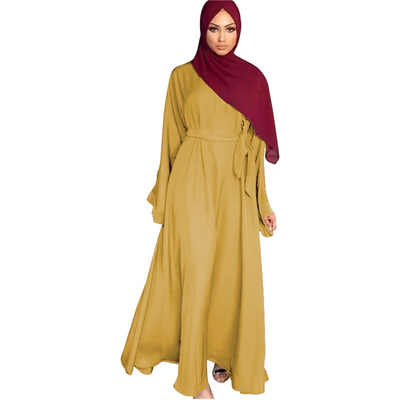 Generisch Sukienka hidżabska, Corban, Ramadan, elegancka sukienka na całe ciało, długa odświętna sukienka dla kobiet, hidżab, kaftan, na plażę, bawełna, tradycyjna odzież arabska