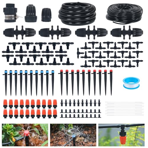 WYDHven Irrigation System for Garden, 230 FT Drip Irrigation System Kit, Garden Watering System with 3 Adjustable Nozzles, DIY Irrigation for Garden, Greenhouse, Flower Beds, Lawn & Potted Plants
