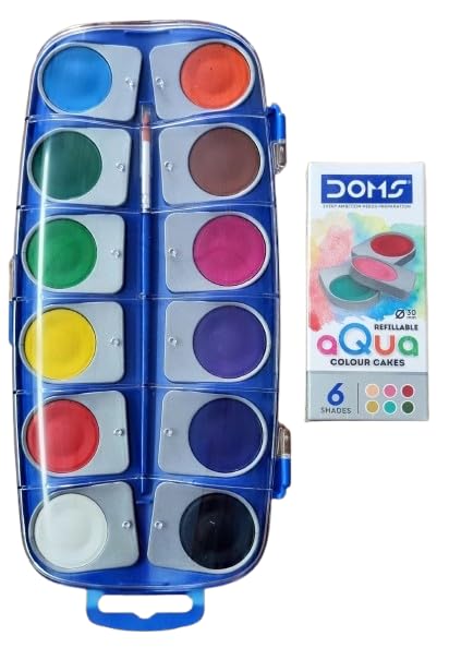 Doms 12+6 Refillable Aqua Water Colour Cakes 30mm + Water Colour Tube(12) Shades Combo| FREE 2 Brushes + 1 Colour Palette| Rich Pigmented Colours| Useful For Artists, Students & Art Lover - Image 6 thumbnail