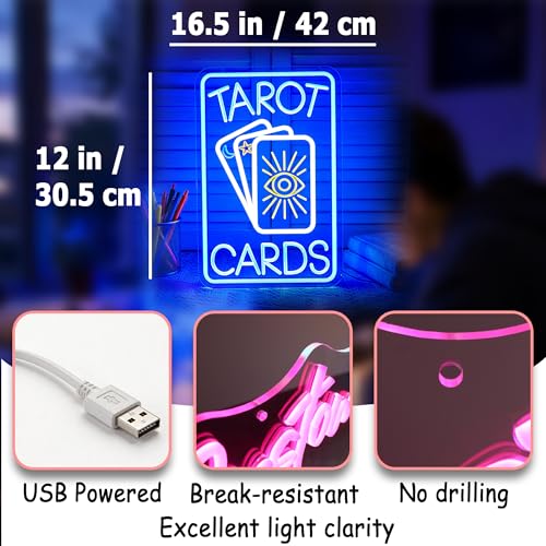 Image of Blue Neon Sign Led Neon Lights Signs for Wall Decor USB Powered Led Signs for Room Decoration-Tarot Cards