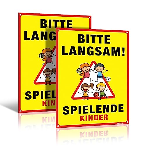 Goodvia XXL Spielende Kinder Warnschild 15.7x11.8 PVC Verkehrsschilder Kinder Outdoor 2 Stück Achtung Spielende Aufsteller