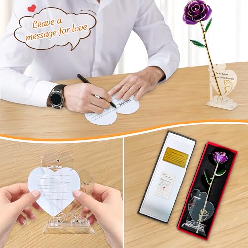 Image of Sinvitron Gold Dipped Infinity Rose Forever Flower Decor, Resin Preserved Real Rose Birthday Gift for Women, Anniversary Present for Mom (Purple)
