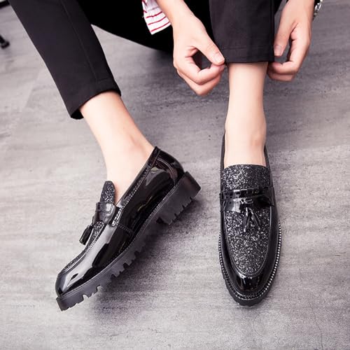 Men's Glitter Tassel Slip On Patent Loafer Fashion Round Moc Toe Patent Synthetic Leather Business Dress Shoes Causal Party Wedding Prom Shoes3