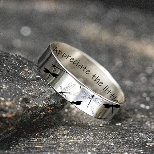 925 Sterling Silver Personalized Dragonfly/Daisy Ring Appreciate The Little Things2