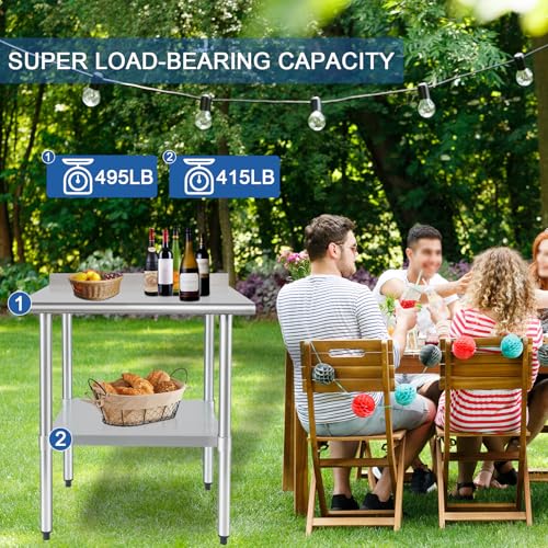 Image of HARDURA Stainless Steel Table Prep & Work Table 24 x 36 Inches NSF Heavy Duty Commercial with Undershelf and Backsplash for Restaurant Kitchen Home and Hotel