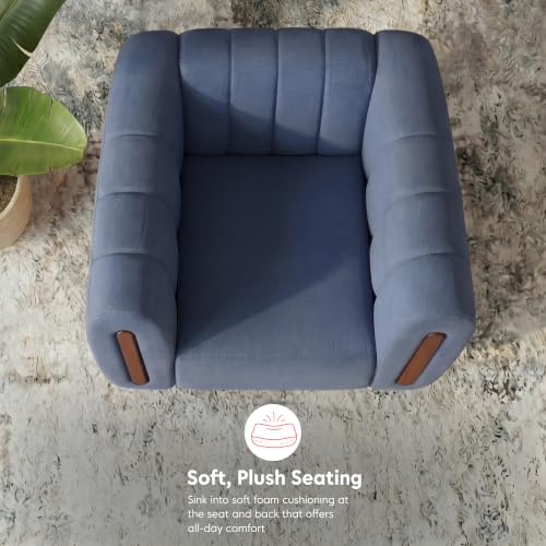 Image of Interio by Godrej Sofa Paramount 1 Seater Fabric Sofa for Living Room, 1-Year Warranty, Solid Wood, Ocean Blue