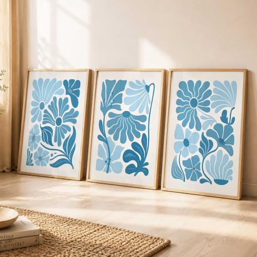Image of kotart Aesthetic Boho Floral Painting Wall Art Home Decoration | Abstract Floral Aesthetic Paintings With Frame For Living Room Bed Room Hotel Wall Decor Digital Reprint Set of 3 (14x20 Inch)