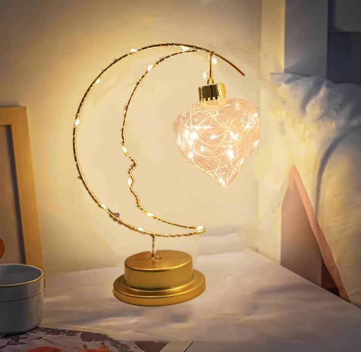 Moon Lamp Enchanted Lunar Crescent Ramadan Table Lamps Battery Operated or Usb Powered LED Nightstand Nursery Light Dorm Office Table Ornaments Gifts for Kids and Wifes（Hanging Love Heart） — image 1