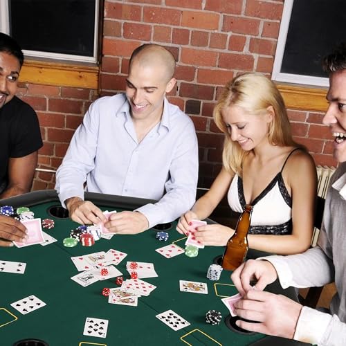DC DICLASSE Foldable Poker Table, Octagon Card Table w/Cup Holder, Casino Leisure Table Top Texas Hold 'Em Poker Table Folding for Blackjack Board Game, Green Speed Felt