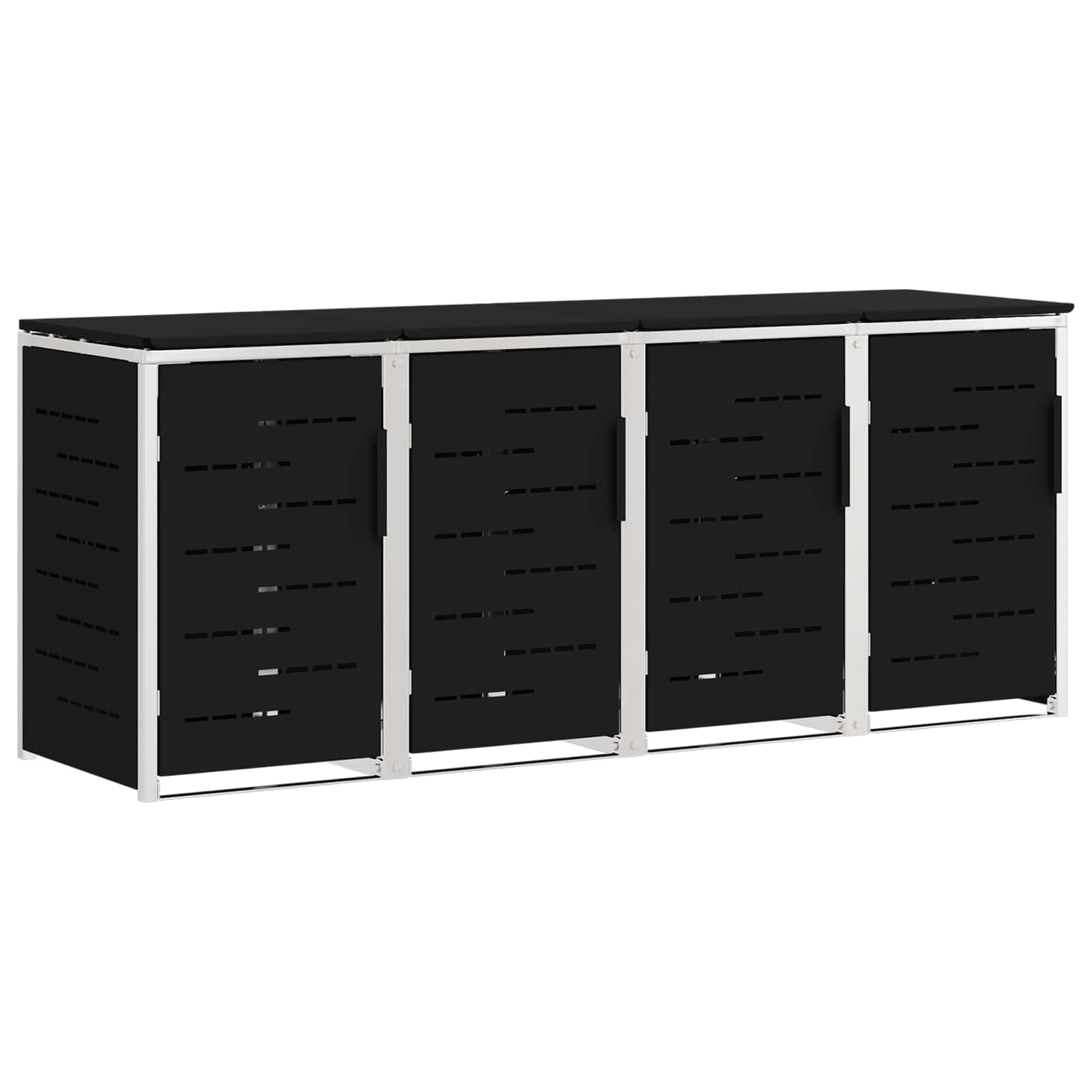 Mülltonnenbox Edelstahl Schwarz 4 Bins 240L | Erweiterbarer Schrank, Soft-Close Deckel, Magnetverschluss, Lüftungspanels