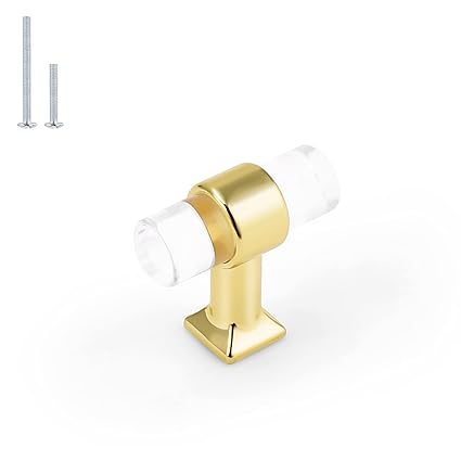 5 Pack Orger Drawer Knobs Acrylic Clear T-bar Knobs Single Hole 40mm Length Gold Cabinet Knobs for Decor Acrylic Cabinet Handle Knobs