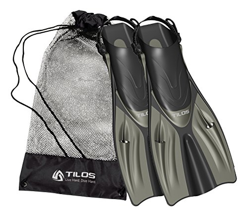 Tilos Getaway Large Open Heel Snorkeling Fins - Travel-Friendly, Adjustable Flippers for Wide Feet (Titanium, ML/XL (9-13))