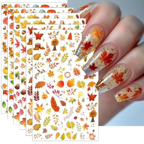 6Pcs Fall Nail Stickers for Nails Art - Cute Pumpkin Nail Decals...