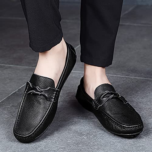 Loafers for Men Round Toe Genuine Leather Stitching Details Litchi Grain Lightweight Comfortable Flexible Anti-Slip Classic Driving Slip-on3