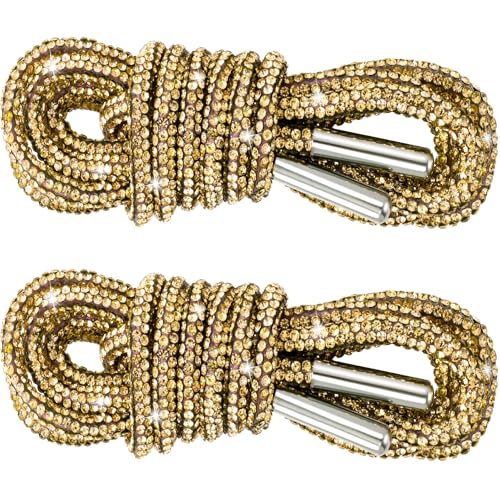 PAGOW 1 Pair Rhinestone Glitter Rope, Crystal Bling Bling Shiny Round Shoe Laces for Sneakers, Drawstring Cords Replacement for Sweatpants Shorts Crystal Hoodies (Gold, 120cm)