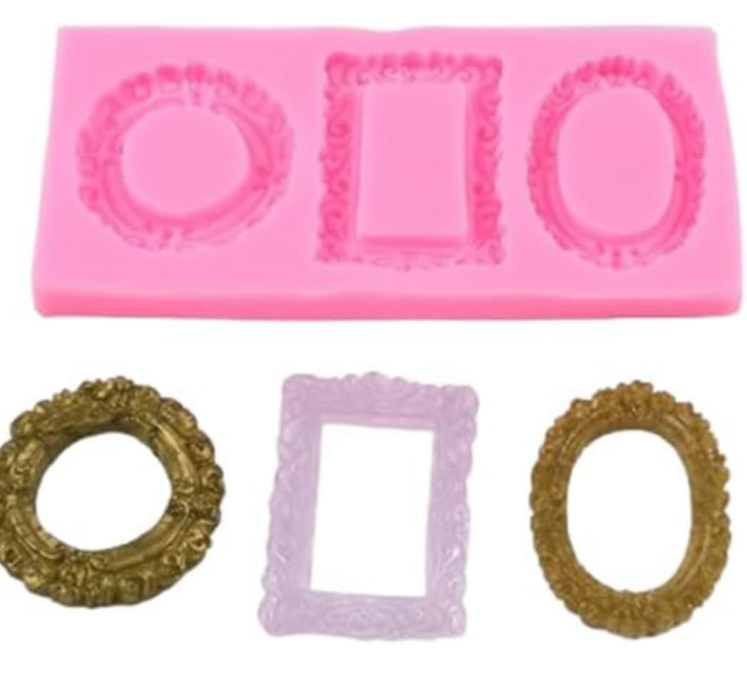 HUSAINIMART | Vintage Ornate Picture Frame Silicone Mold – Oval & Rectangle Frame Resin Mold for DIY Crafts, Jewelry, Dollhouse Decor, Cake Decorating NK-picture-26