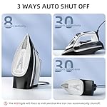 Steam Iron for Clothes Rapid Heating, 1700W Iron with Non-Stick Ceramic Soleplate, 3-Way Auto-Off, Burst of Steam, Self-Cleaning, 14.07oz Water Tank Ironing Clothes for Home, Grey - Image 5