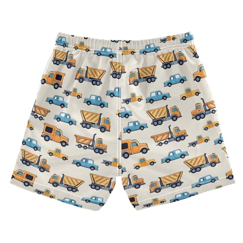Boys Swim Trunks Quick Dry UPF 50+ Beach Board Shorts Kids Bathing Suits Swimsuit 2T Blue Yellow Car Truck2