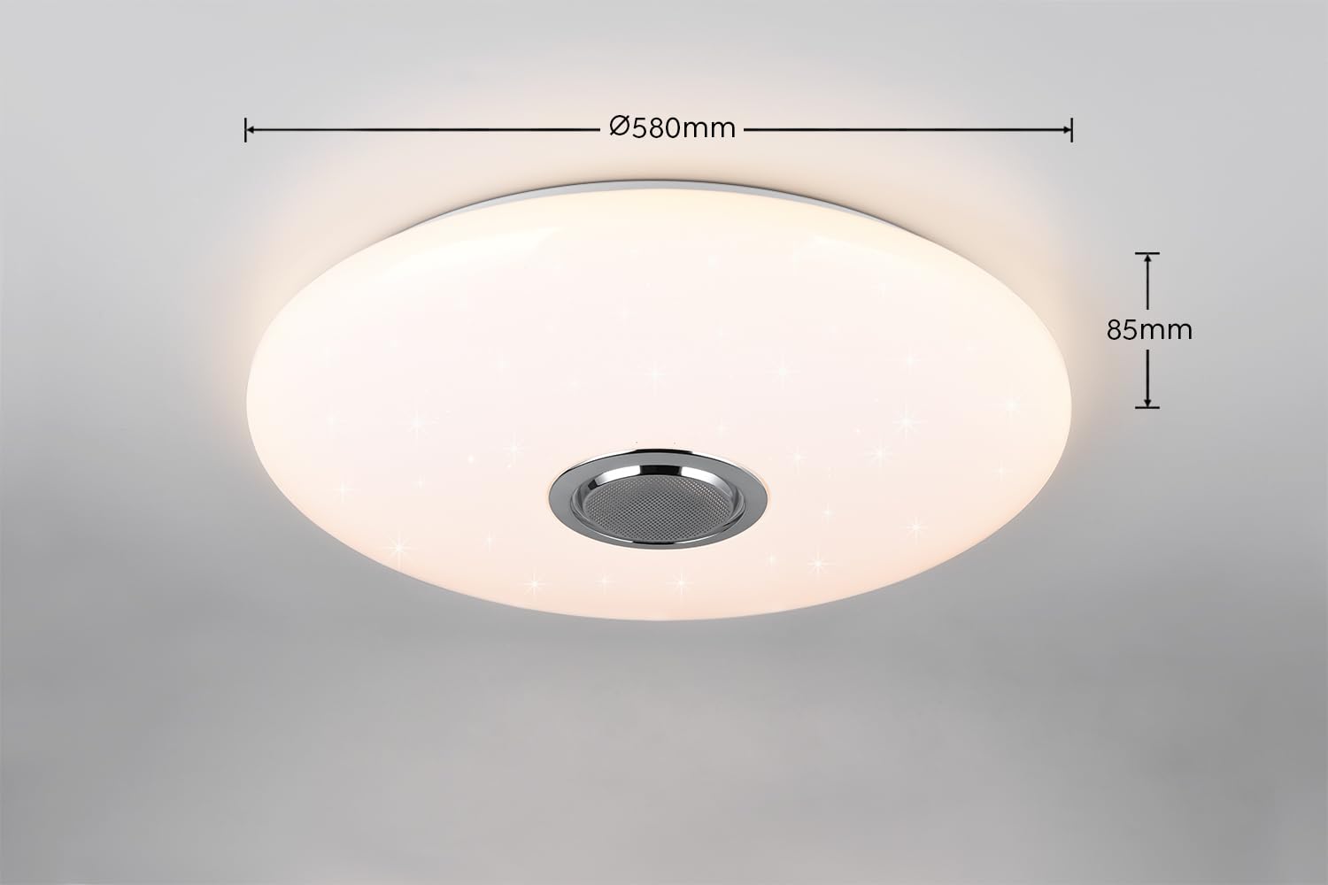Reality Leuchten Plafón MUSICA R69031901 LED, pantalla de plástico blanco con efecto Starlight, LED de 33 vatios, mando a distancia, cambio de color, altavoz Bluetooth,