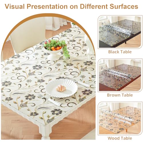 Image of LovePads Floral Table Protector 24 x 36 Inch, 1.5mm Thick Plastic Table Cover, Waterproof Vinyl Tablecloth Rectangular Desk Protector Mat for Kitchen, Dining Room & Coffee Tabletop