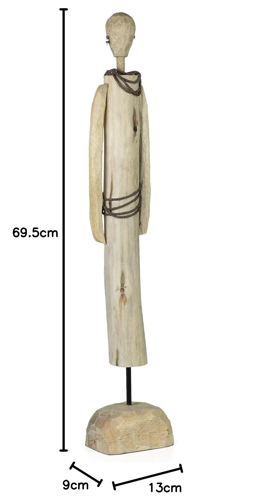 Moritz Ritual Afrikanische Figur 69,5 cm braun – Mangoholz Skulptur Afrika | Handgeschnitztes Unikat aus Naturholz auf Sockel, groß gewachsener Blickfang für Wohnzimmer, Flur, Regal oder Sideboard
