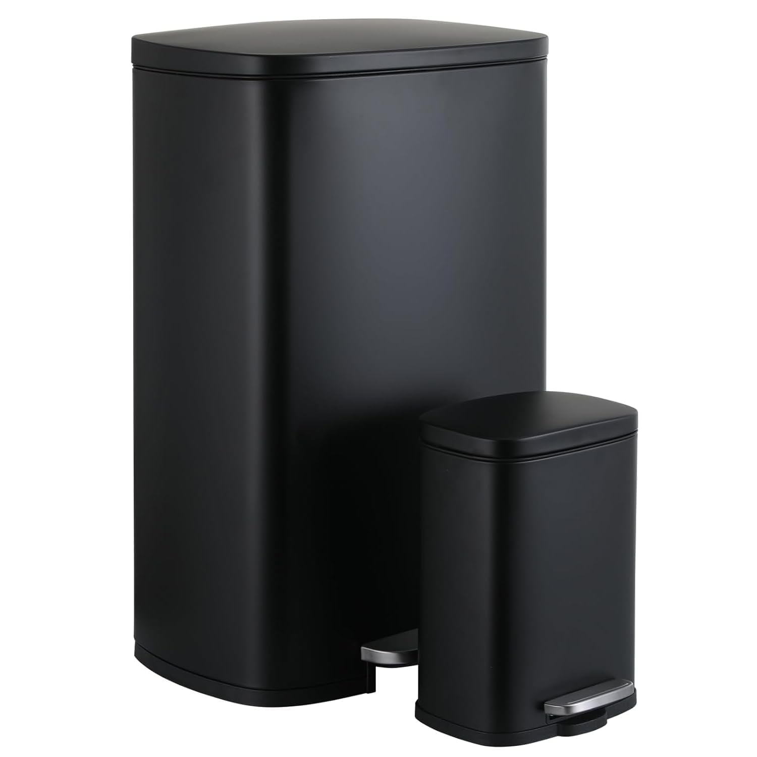 LIFERUN Set Pattumiera Cucina 50l + 5l, Set di Cestino a Pedale in Acciaio, con Chiusura Silenziosa, Secchio Interno, isolare gli odori, Grande Pattumiera, per Ufficio, Casa, Camera, Nero