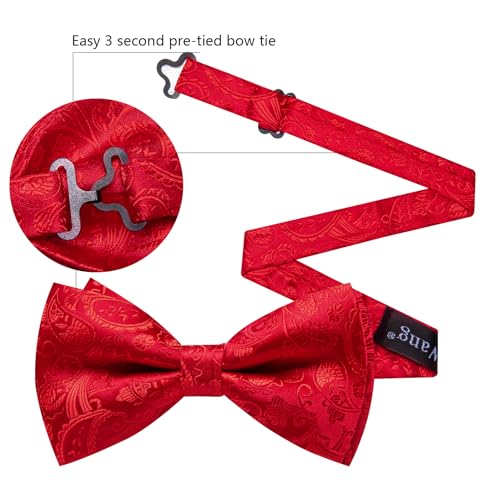 Image of Barry.Wang Paisley Striped Bow Tie for Men Silk Pre-Tied Bowtie Pocket Square Cufflinks Set Formal Wedding Party Prom