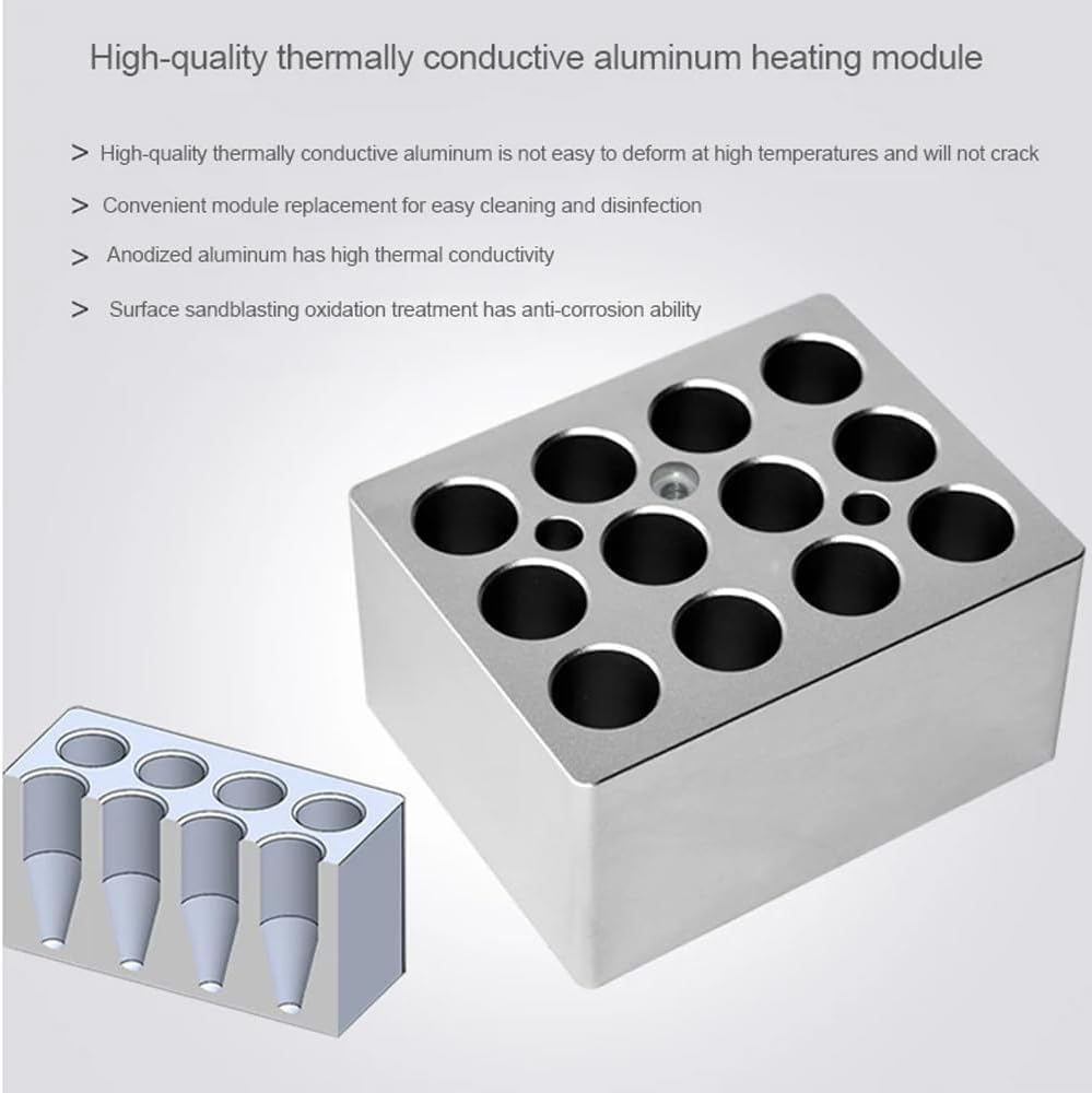 Mini riscaldatore termostatico digitale per bagno secco, gamma di riscaldamento 5-100 ℃, modulo a 15 fori da 1,5/2 ml, timer 0-100 ore per esperimenti chimici e biologici