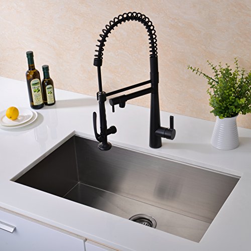 GICASA Kitchen Faucet, Solid Brass Lead Free Black Kitchen Faucet, Heavy Duty Spring Pre-Rinse Single Handle Kitchen Faucets with Pull Down Sprayer and Pot Filler, Commercial Style Sink Faucet