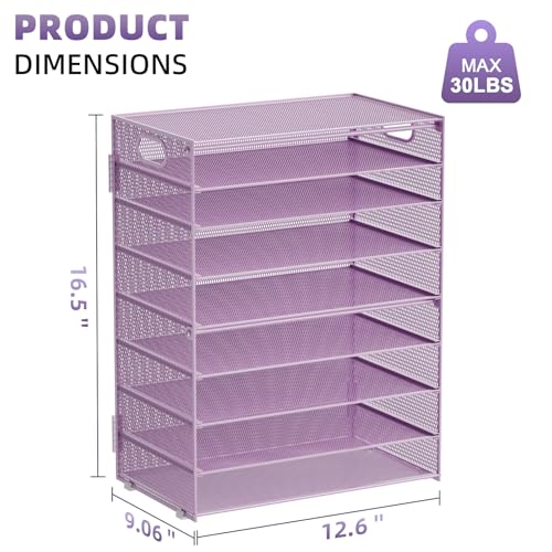 Image of Marbrasse Paper Organizer Letter Tray, 9 Tier Mesh File Organizer with Handle, Paper Sorter Desk Organizer for Home Office Supplies - Purple