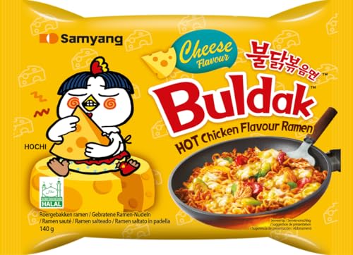 BULDAK - Ramen Sabor Pollo Picante y Queso – Fideos de Trigo con Salsa y Especias – Con Azúcar y Edulcorante – 1 Ración