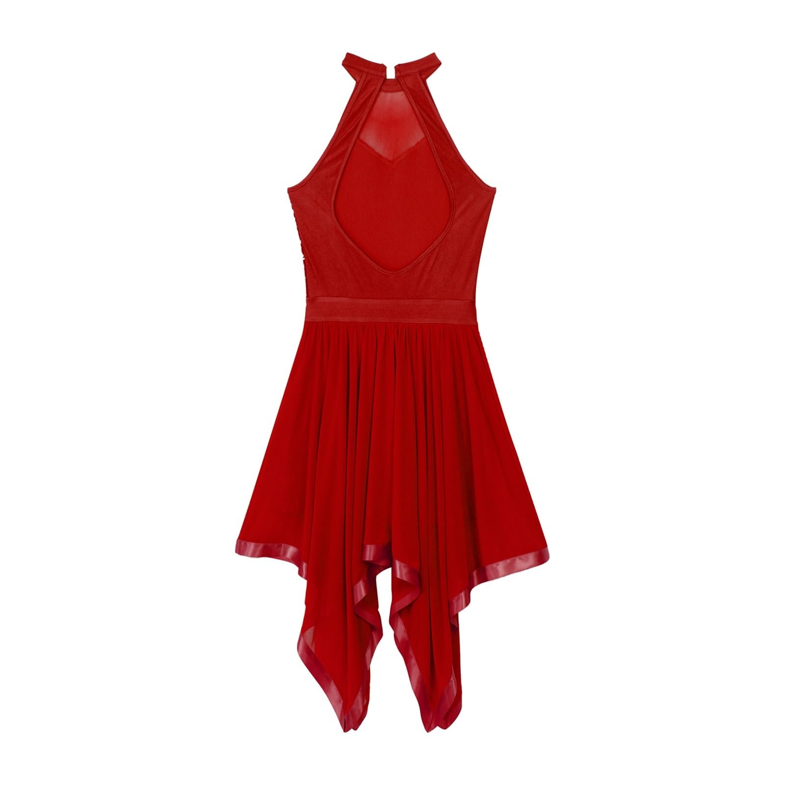 Vestido De Danza LíRica Moderno Vestido de Baile contemporáneo Moderno de Jazz de Malla asimétrica con Lentejuelas y Cuello Halter sin Mangas for Mujer