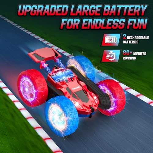 Image of Hamdol Remote Control RC Car for Kids 6-12, High-Speed 4WD Stunt Car with LED Lights & 360 Rotation, 2.4GHz Off-Road Vehicle Toy with Rechargeable Battery, Cool Valentines and Birthday Gift for Boys