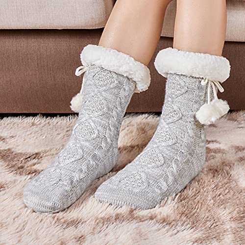 Lemzone Women's Winter Slipper Socks Warm Cozy Fuzzy Fleece-Lined Cabin Socks With Grippers #TOP2