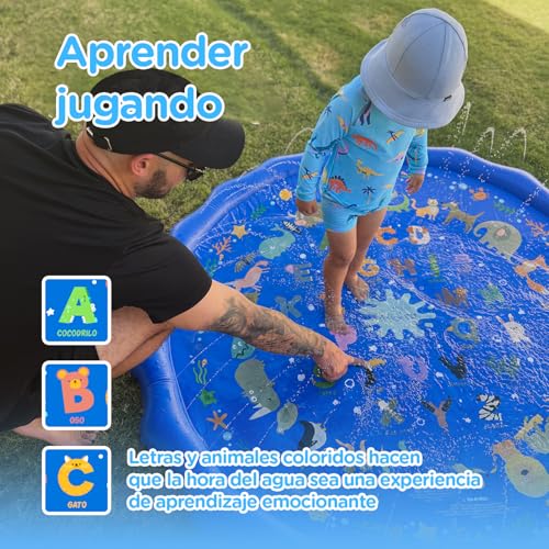 Miniatura 2 de Kiddospace Splash Pad Para Niños: Alfombra Acuática Antideslizante Para Exteriores Con Diseños Educativos, Divertida Actividad De Verano En El Jardín Para Bebés Y Niños, Incluye Kit De Reparación Y Ta
