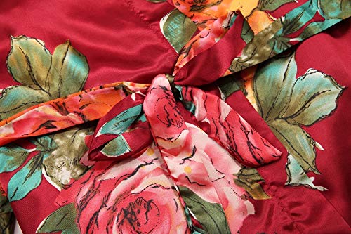 Image of goodmansam Women's Long Floral Satin Kimono Robes Bridal Dressing Gown Wedding Bridesmaid Nightgown