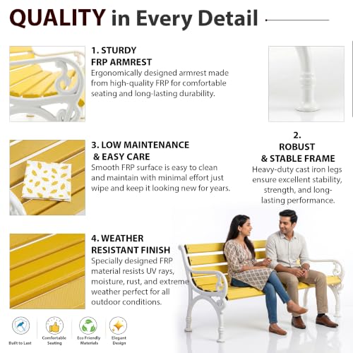 Image of BRISHI 3 Seater Cast Iron FRP Garden Bench for Indoor & Outdoor Park /Patio /Living Room /Terrace /Balcony (Cream + White)