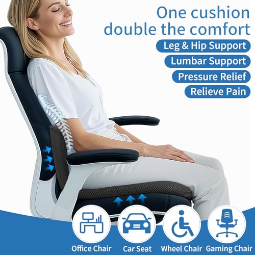 Image of Memory Foam Seat Cushion,Office Chair Cushion with Lumbar Support for Back Pressure Relief, Car Seat Cushion with Adjustable Strap,Sciatica Pad Cushions for Car,Truck, Desk,Gaming Chair