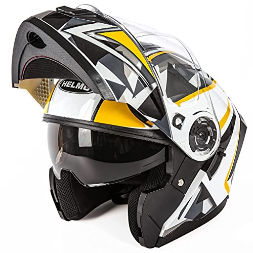 HELMO Full Face Motorcycle Helmet Dual Visors Flip up Helmet DOT Approved Size L