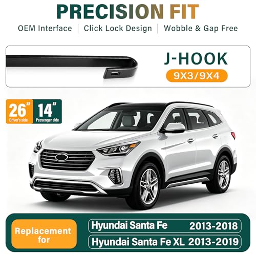 Image of Windshield Wiper Blades Replacement for Hyundai Santa Fe 2013-2018 Santa Fe XL 2013-2019,Original Equipment Replacement Front Rear Wiper Blade Set - 26 inch 14 inch 13 inch (Set of 3)