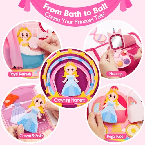 Image of hahaland Princess Busy Book Toddlers 3-5, Dress up Pretend Play Makeup Toys | 3 Year Old Girl Gifts, Toddler Airplane Car Seat Travel Toy Quiet Felt Activity Busy Board for Girls