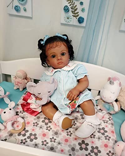 Muñeca Reborn bebé niña negra 24 pulgadas silicona suave miniatura 3