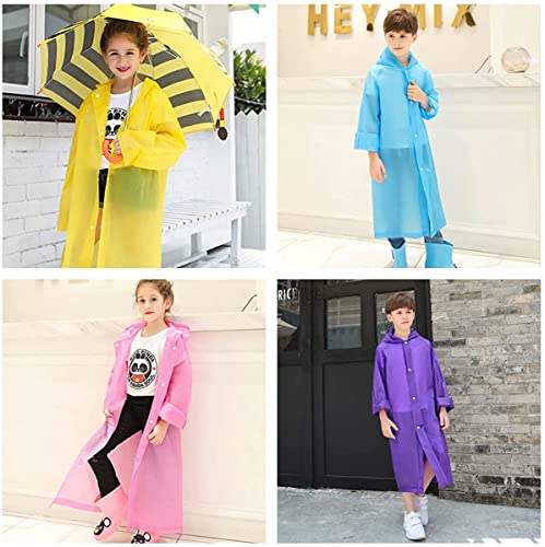 Image of Rain Poncho for Kids Boys Girls - 2 Pack Reusable Waterproof Rain Coat Jacket for Teen Disney, Clear Pink Yellow Blue Purple