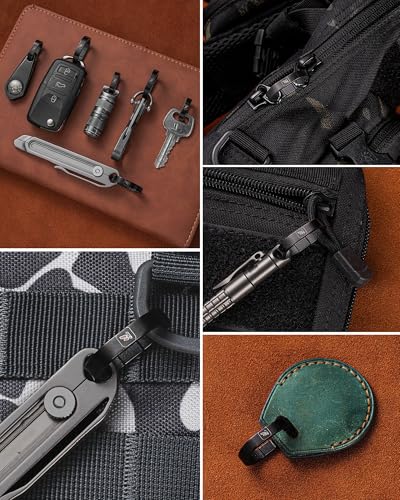 Image of FEGVE Titanium Key Clip with Side Push Key Ring & 2 /3″ D Ring for Car Key | Gr5 Titanium, Lightweight Rustproof, Anti-deform Integrated Spring Clip, Nail-Safe Side Push Ring, Thick-Key D-Ring