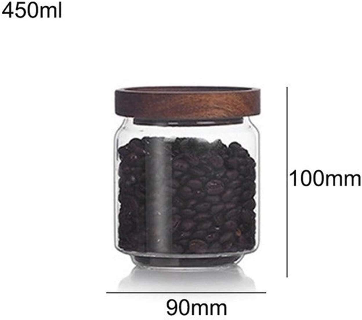 Vorratsgläser Klein Vorratsgläser Kanister Glas Luftdichtes Glas Mit Holzdeckel, Transparentes Luftdichtes Glas for Mehrkorn-Trockenfrüchtetee (Size : 450ml)