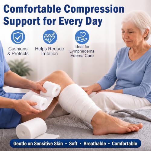 Image of 4 Rolls Foam Bandage Wrap Padding Bandage for Lymphedema Edema Compression, 54 inch x 6 inch x 1 /4 inch Open Cell Polyether Foam Medical Wrap for Wound Care Cast Padding Support Comfortable Cushioning